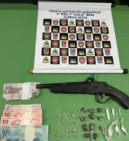 Suspeito é preso com drogas, arma de fogo e cédula falsa em Aldeias Altas