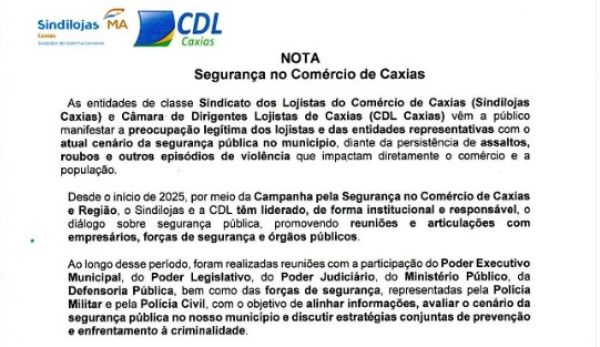 Entidades do comércio alertam para índices de criminalidade que ainda permanecem elevados em Caxias