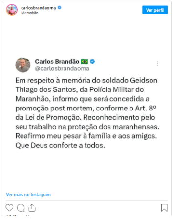 Brandão concede promoção post mortem a PM morto por prefeito
