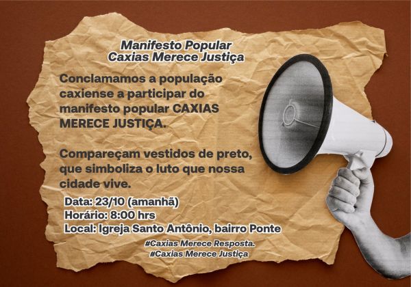 Manifesto popular "Caxias Merece Justiça" convoca população para protesto contra crimes eleitorais