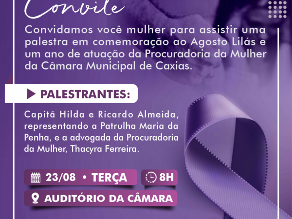 Acontece hoje palestra voltada às mulheres na Câmara Municipal de Caxias