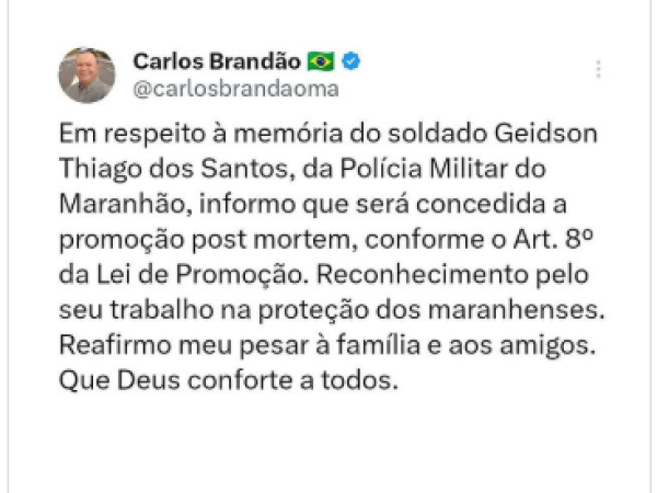 Brandão concede promoção post mortem a PM morto por prefeito