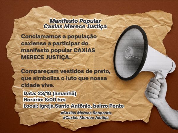 Manifesto popular "Caxias Merece Justiça" convoca população para protesto contra crimes eleitorais